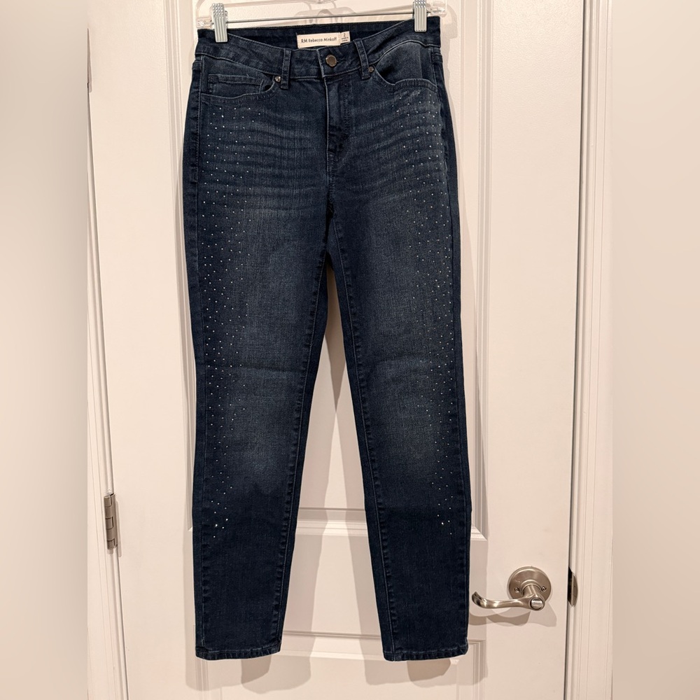 Rebecca Minkoff Dark Blue rhinestone Skinny Jeans with Stud Accents